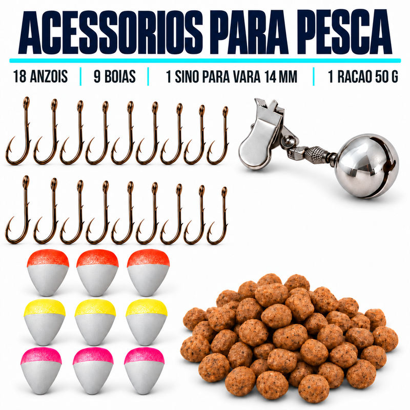 Kit Pesca Jaú Pesca Maleta Anzol Boia Ração Linha Sino