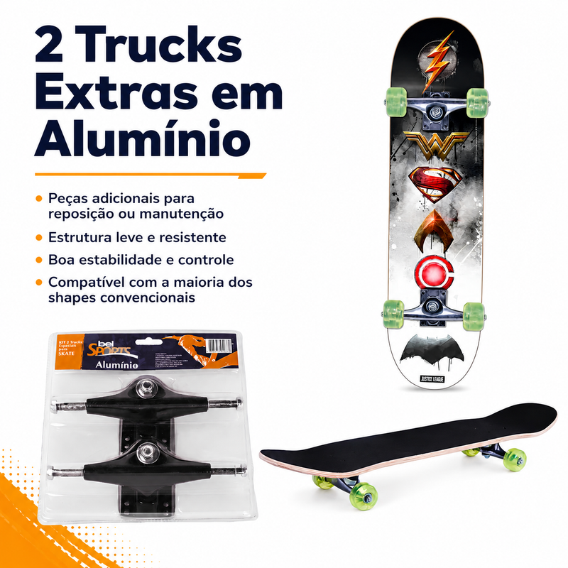 Kit Skateboard Liga da Justiça Vilões + 2 Trucks em Alumínio - Bel Sports