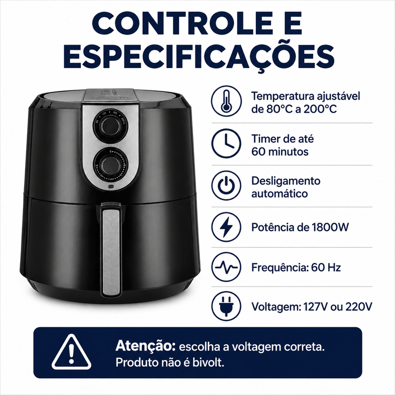 Fritadeira Air Fryer Agratto Supremma 6,2L Preta - Agratto