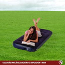 COLCHAO INFLAVEL SOLTEIRO CAMPING + BOMBA DE AR MANUAL 30CM COM 3 BICOS