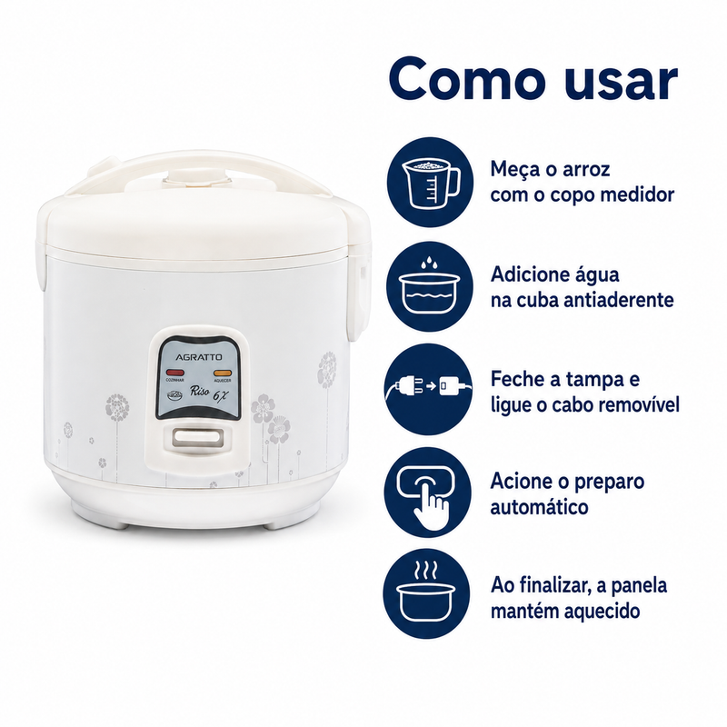Panela Elétrica de Arroz Agratto Riso 6 Xícaras