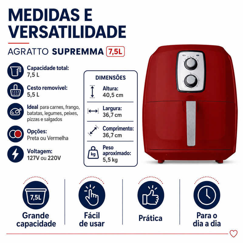 Fritadeira Air Fryer Supremma 7,5L Mecânica - Agratto