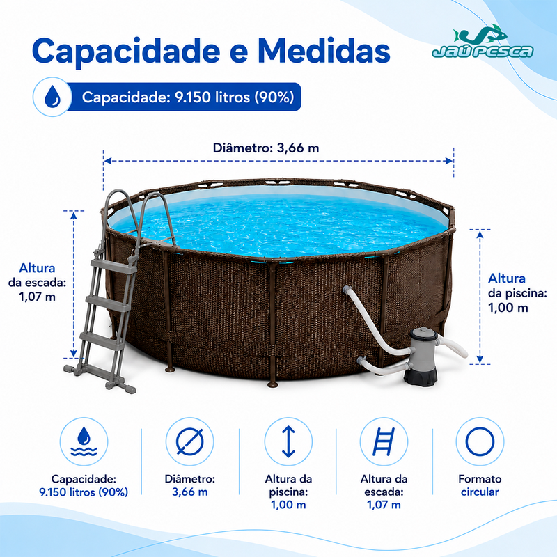 Piscina Estruturada Prestige 9.150L com Escada  - Bestway