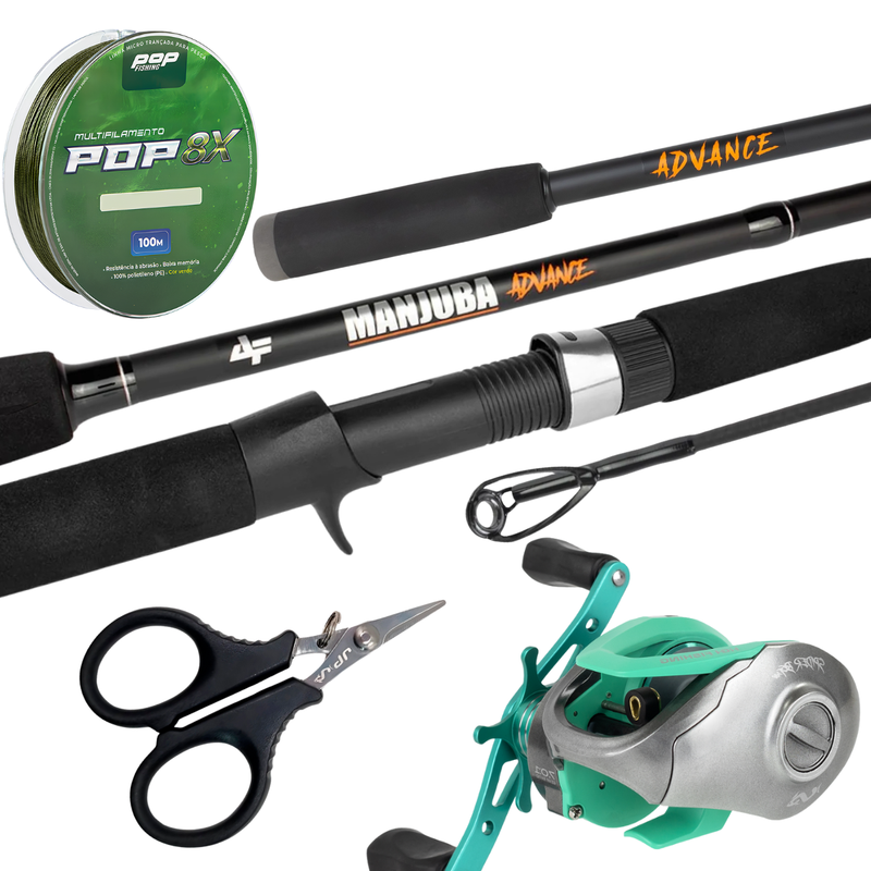 Kit Vara MANJUBA ADVANCE 20-50lbs + Carretilha SPIDER BG E Linha Multi 4x