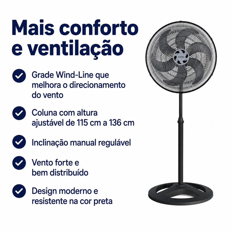 Ventilador de Coluna Turbo 6 Pás 50cm Preto 127V/220V - Ventisol