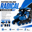 Kit Patins Inline Radical Ajustavel Azul + Proteção Completa Azul M - Bel Sports
