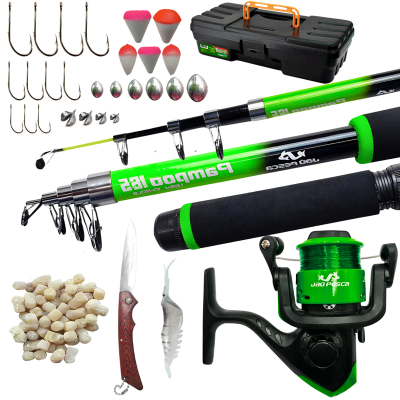 Kit De Pesca S200 Vara Molinete e Acessórios Meli Pesca Jau