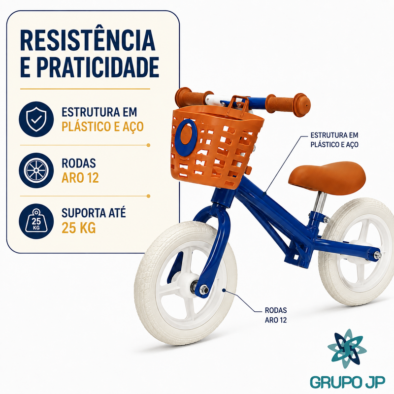 Bicicleta de Equilíbrio Aro 12 Com Cestinha - Zippy Toys