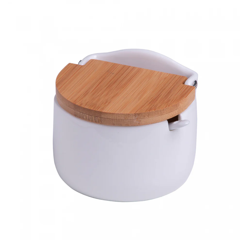 Saleiro Cerâmica com Tampa de Bambu e Colher Bianco - Lyor