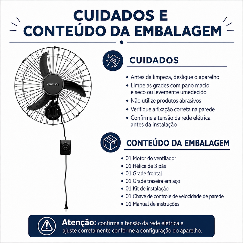 Ventilador de Parede New Premium 60cm Preto 147W - Ventisol