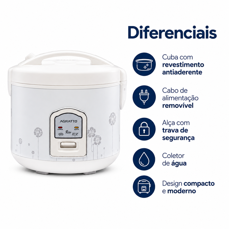 Panela Elétrica de Arroz Riso 10 Xícaras 220V Branca - Agratto
