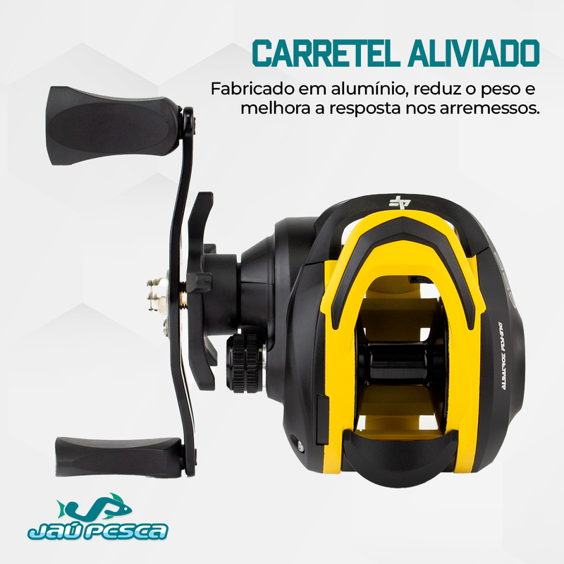 Kit Vara New Diamond 1,50m + Carretilha S22 Yellow Direita e Linha mono