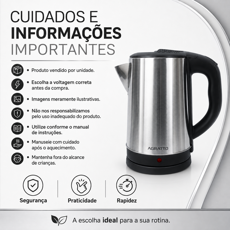 Chaleira Elétrica Aroma Inox 2,2 Litros - Agratto