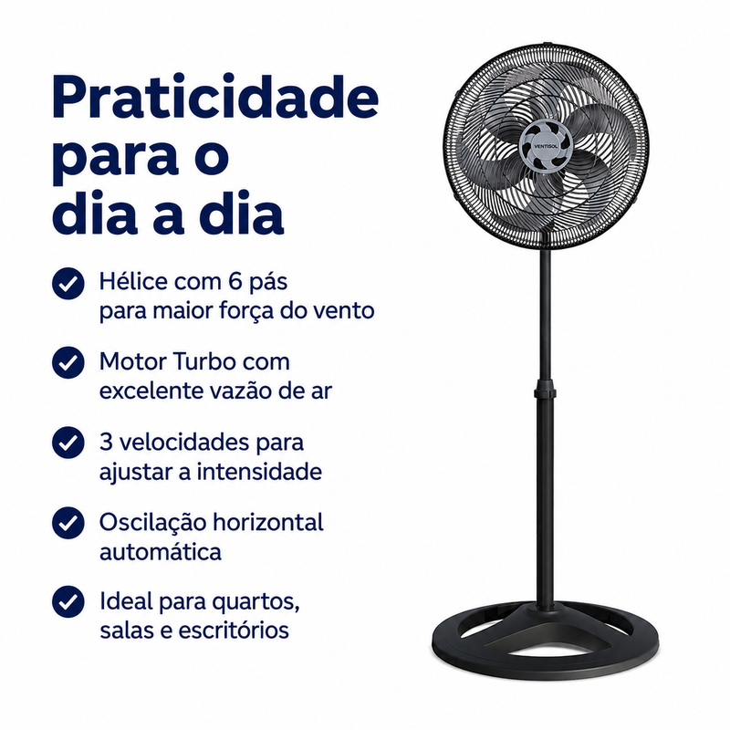 Ventilador de Coluna Turbo 6 Pás 40cm Preto 127V/220V – Ventisol