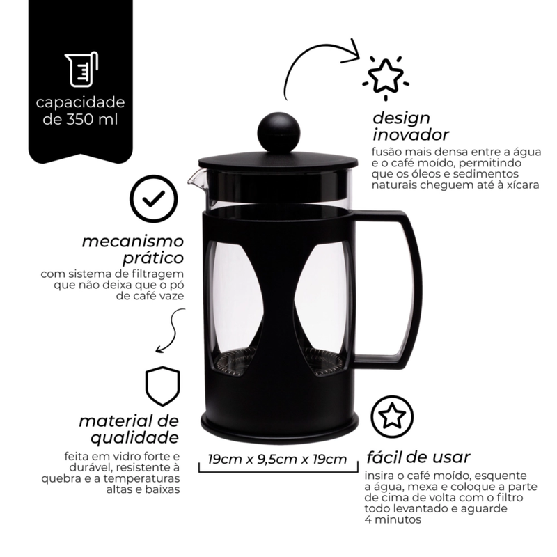Cafeteira Prensa Francesa 600ml - Mimo Style