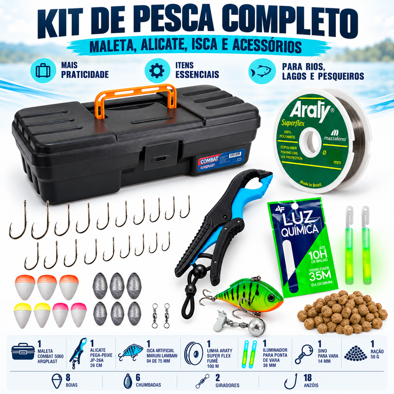 Kit Pesca Completo com Alicate e Isca Artificial