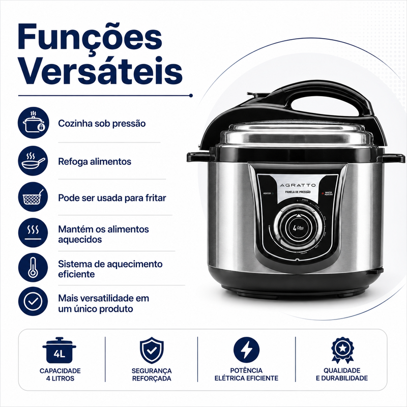 Panela de Pressão Elétrica 4L Inox  - Agratto