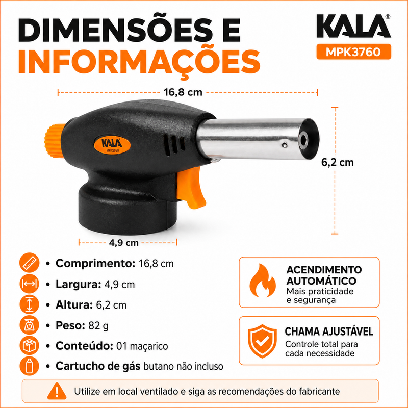 Maçarico Portátil a Gás Automático MPK3760 - Kala