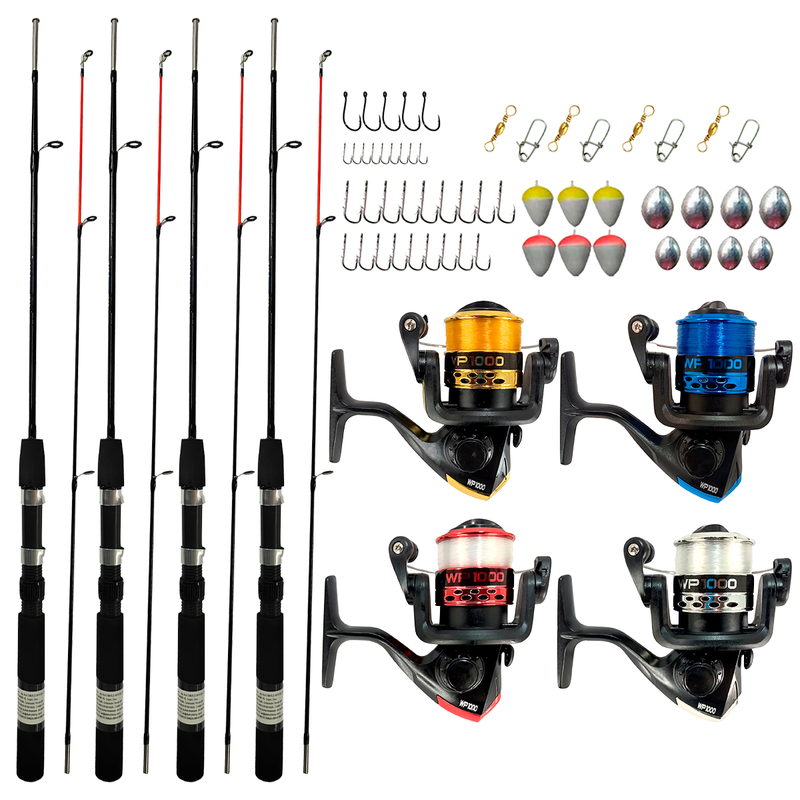 Kit de Pesca 04 Vara 2P 1,50 mts + Molinete e Saquinho Albatroz