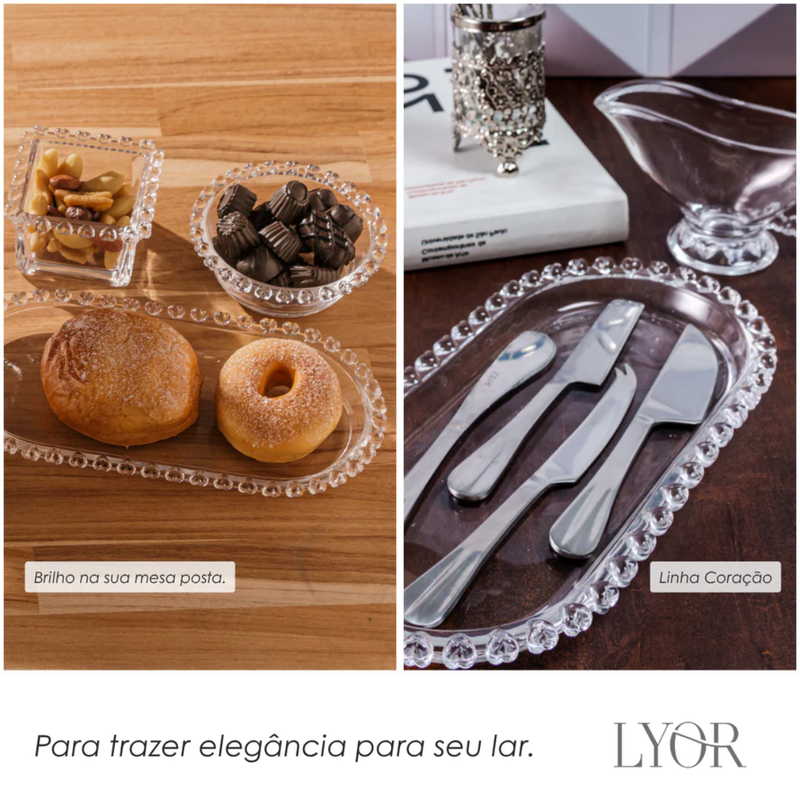 Travessa Cristal Oval Coração 25cm x 13cm x 2,5cm - Lyor