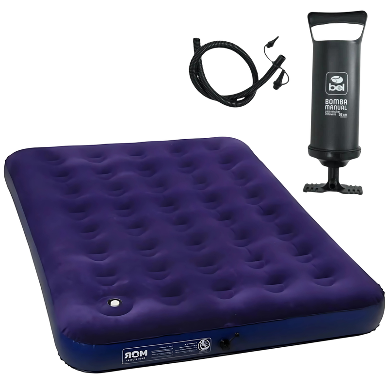 COLCHAO INFLAVEL CASAL CAMPING + BOMBA DE AR MANUAL 30CM COM 3 BICOS