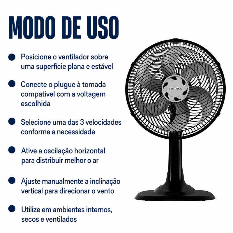 Ventilador de Mesa Turbo 6 Pás 30cm Preto 52W - Ventisol