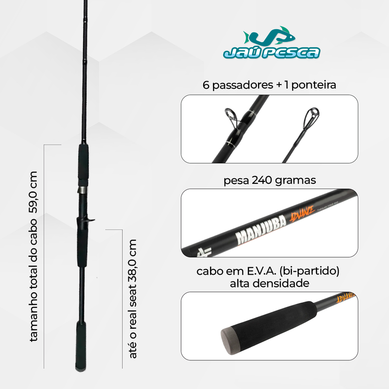 Kit Vara MANJUBA ADVANCE + Carretilha SPIDER BG E Linha Multi 65lb