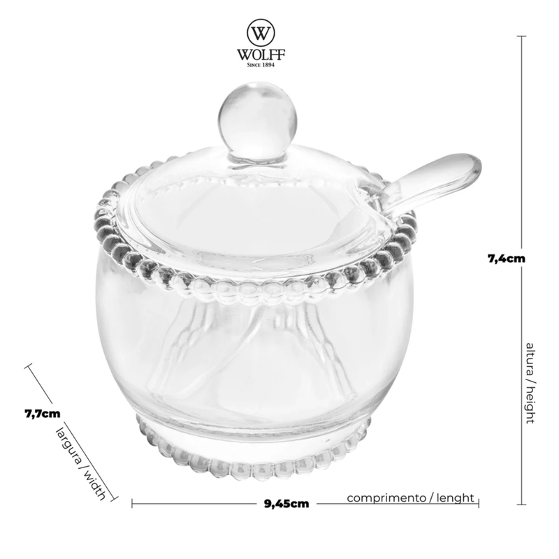 Açucareiro Cristal com Colher Pearl 200ml - Wolff