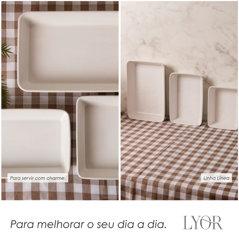 Conjunto 3 Refratários Linea Branco em Porcelana - Lyor