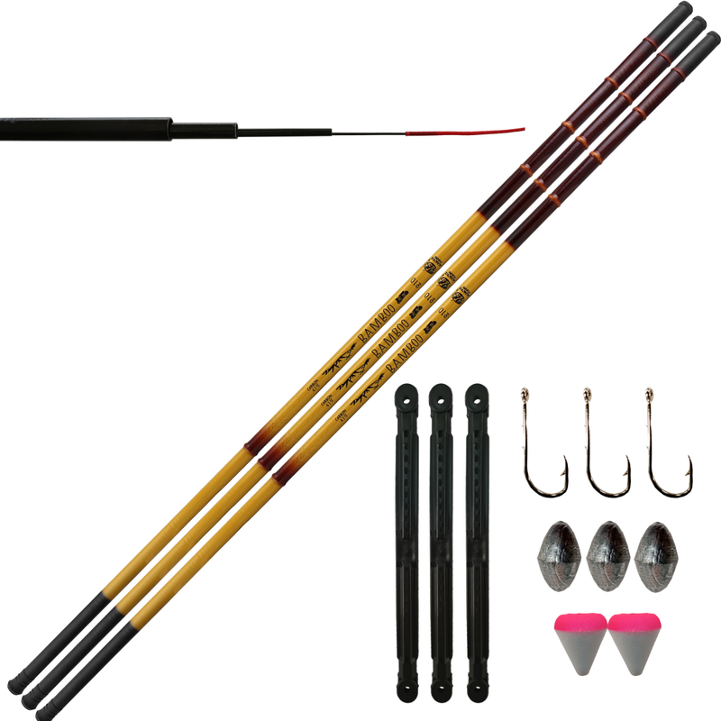 Kit 03 Vara Telescópica Bamboo 3,00m e Acessorios Albatroz Fishing