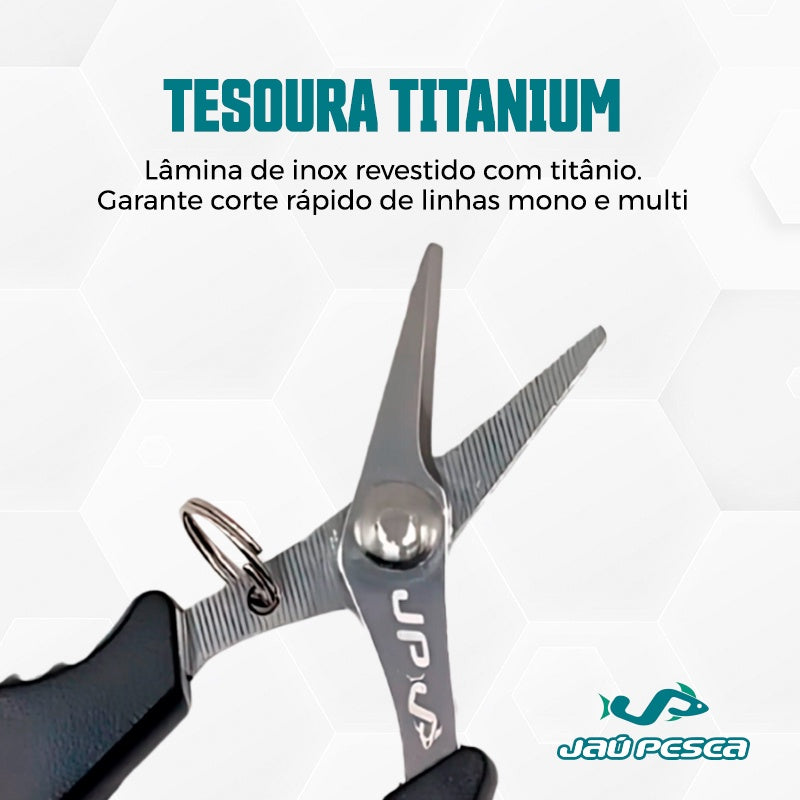 Tesoura Titanium JP-10T Lâmina Em Aço Inox Jaú Pesca