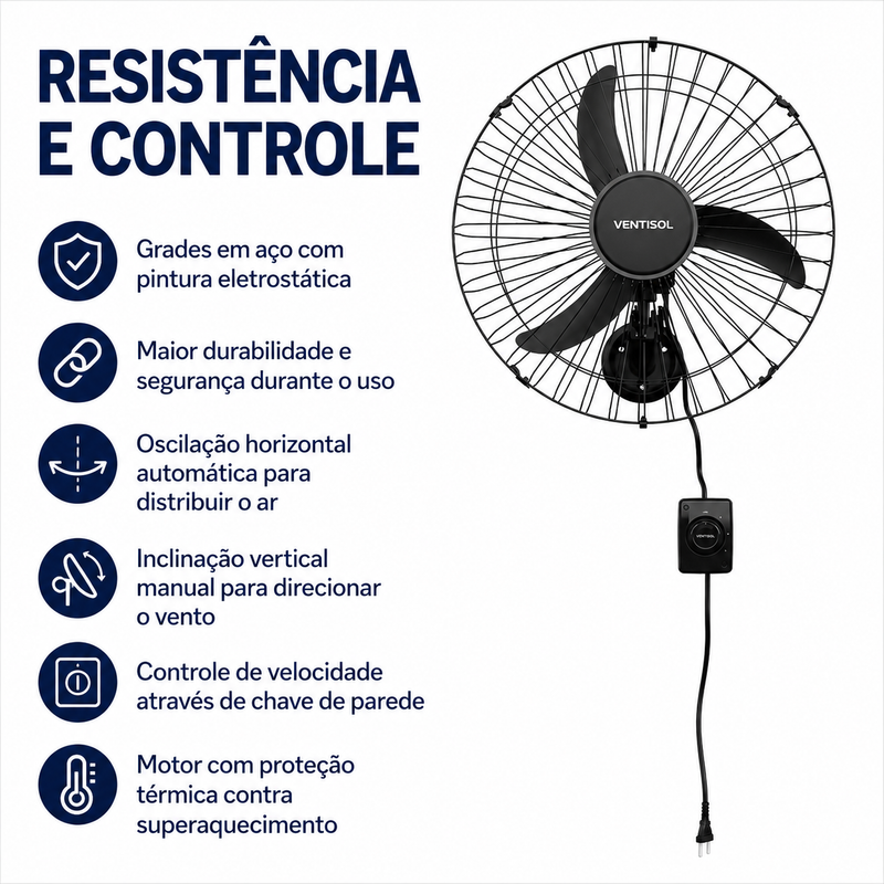 Ventilador de Parede New Premium 60cm Preto 147W - Ventisol