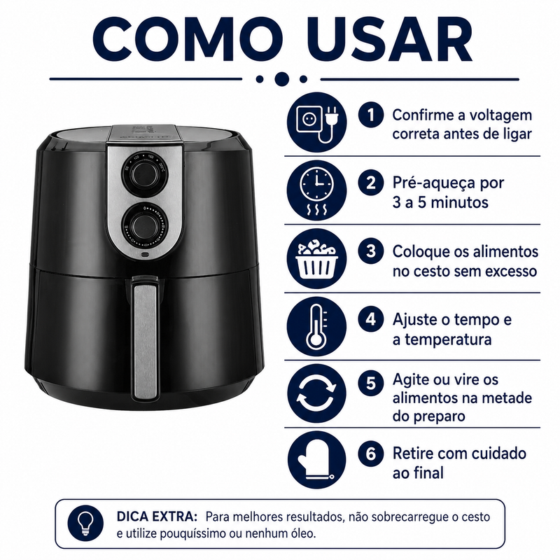 Fritadeira Air Fryer Agratto Supremma 6,2L Preta - Agratto